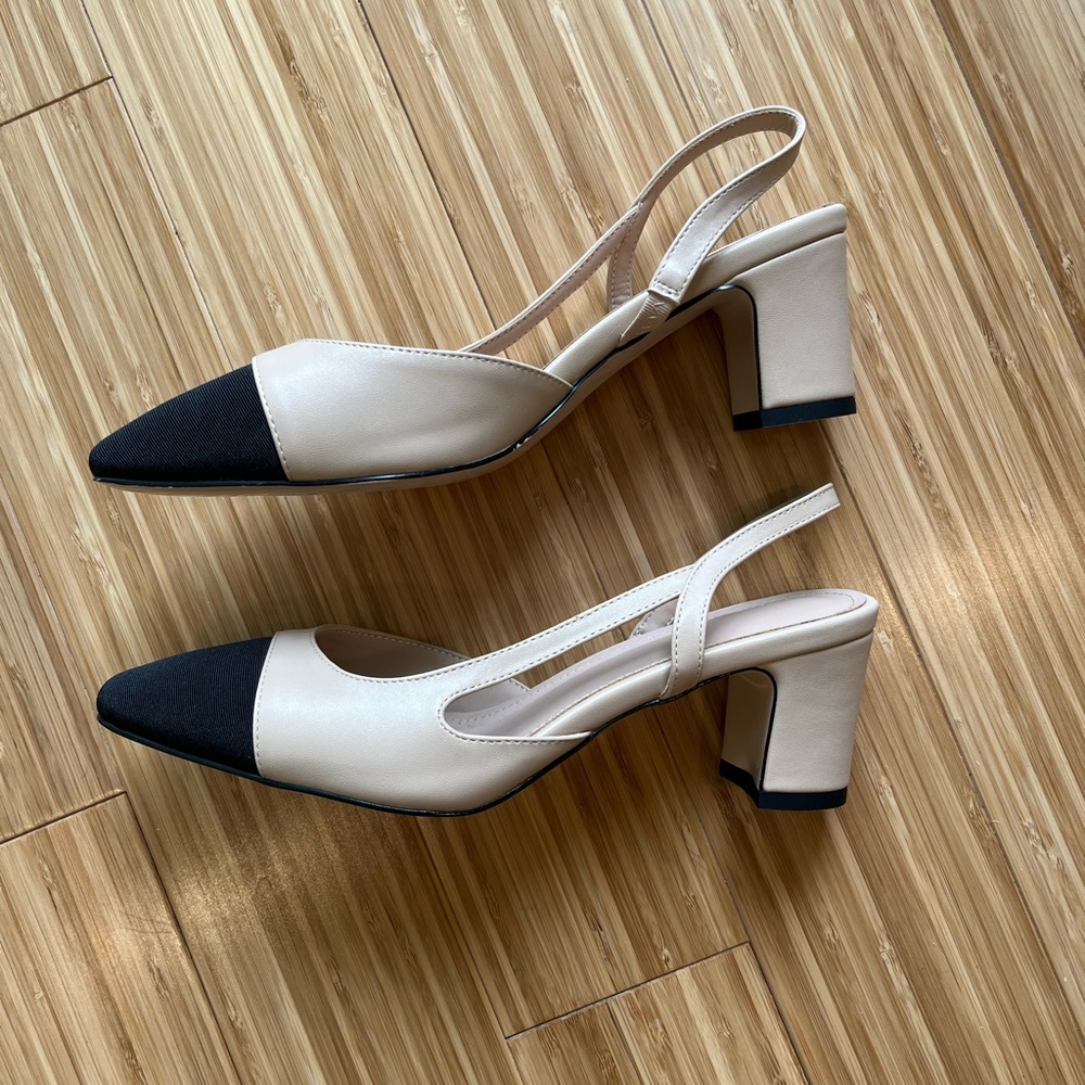 Nude & Black Heeled Slingbacks, sz 8 - Picture 5 of 6
